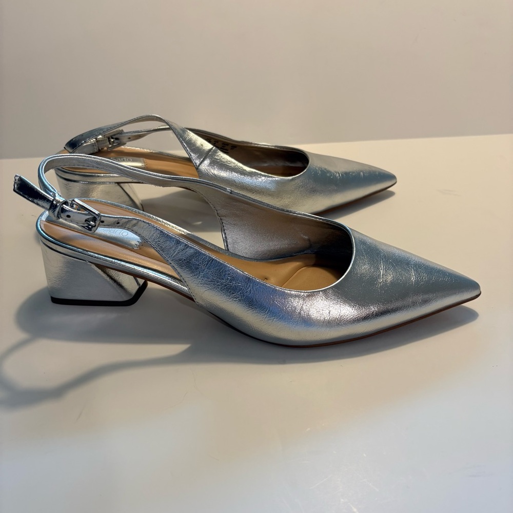 Franco Sarto Metallic Silver Pointed-Toe Slingback Heels Size 11 M - Picture 2 of 9